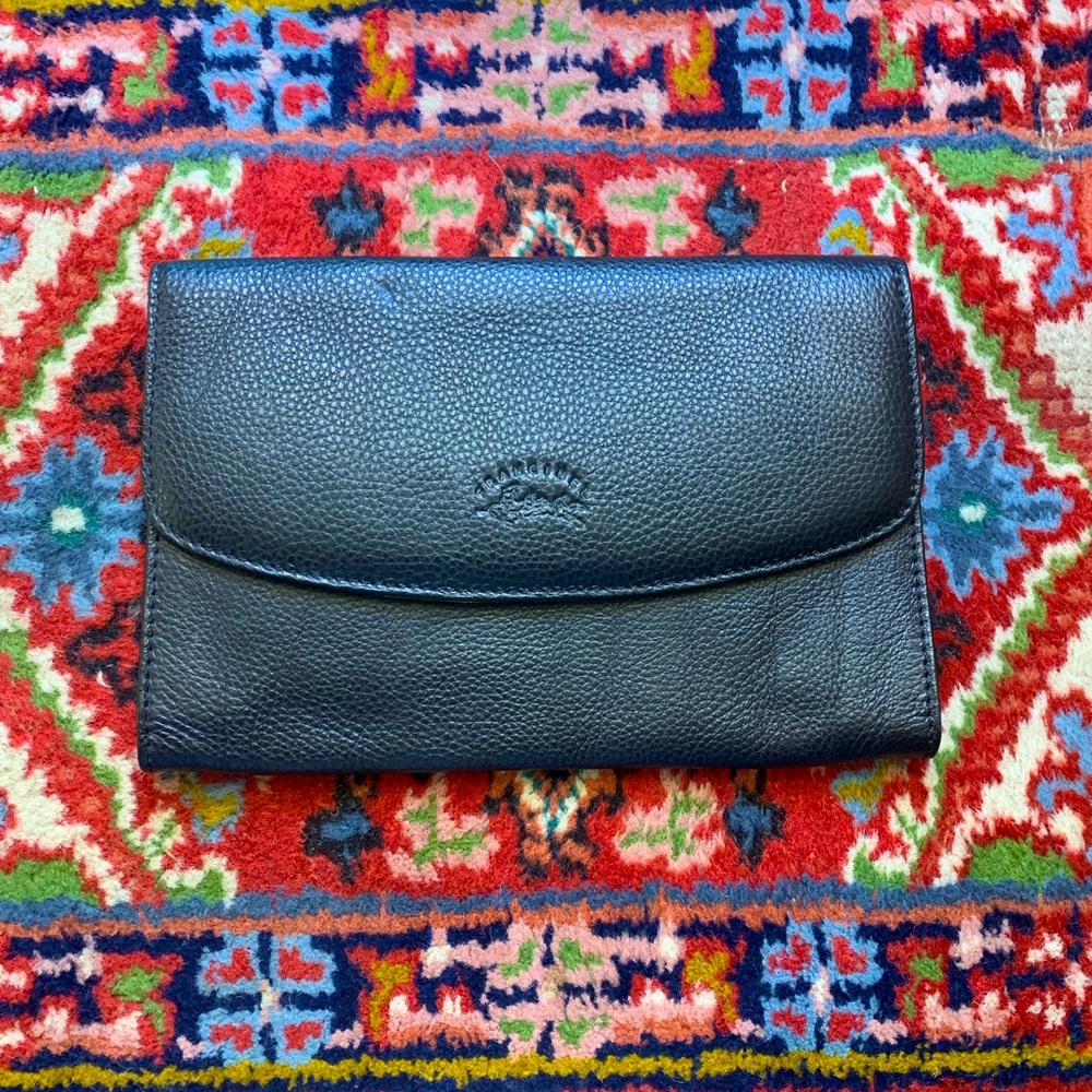 Francinel - Black Pebbled Leather Envelope Style Clutch